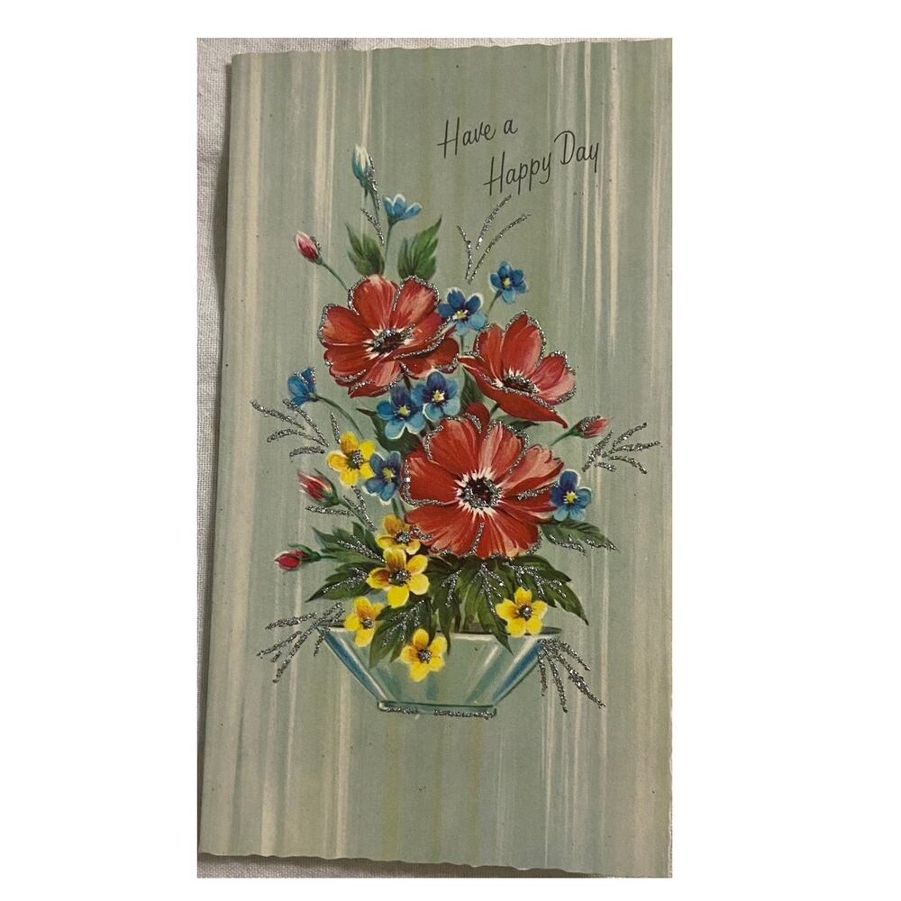 Vtg MCM Congratulation Card Unused USA Union Made 1960s Retro Sincere Floral